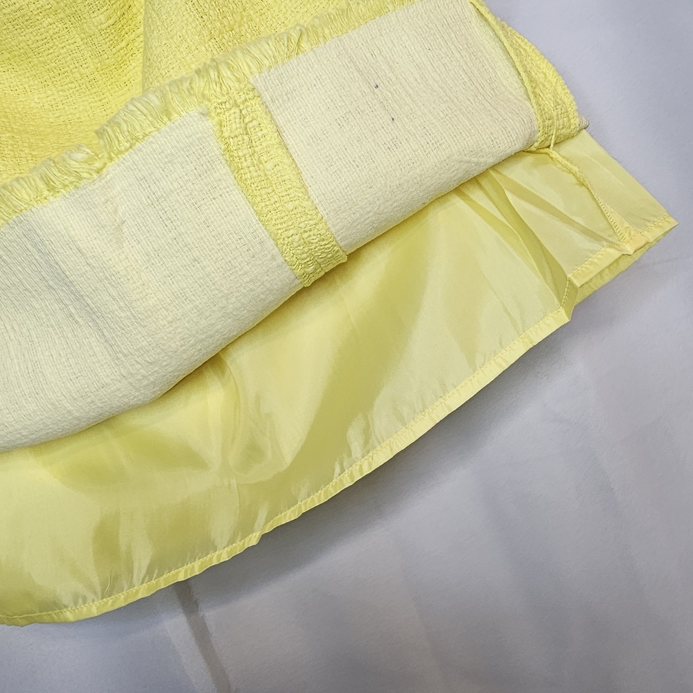 KENAR Yellow Tweed Mini Skirt Raw Hem Fringed Size 2 Preppy Coquette - Picture 4 of 10